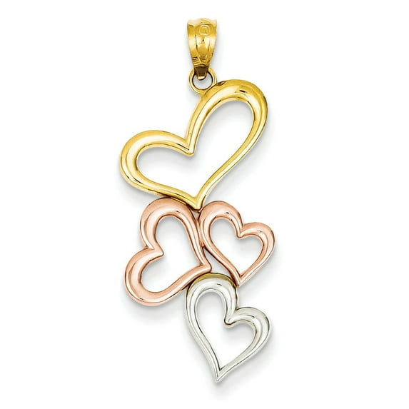 Finest Gold 14K Yellow & Rhodium with Rose & White Hearts Pendant