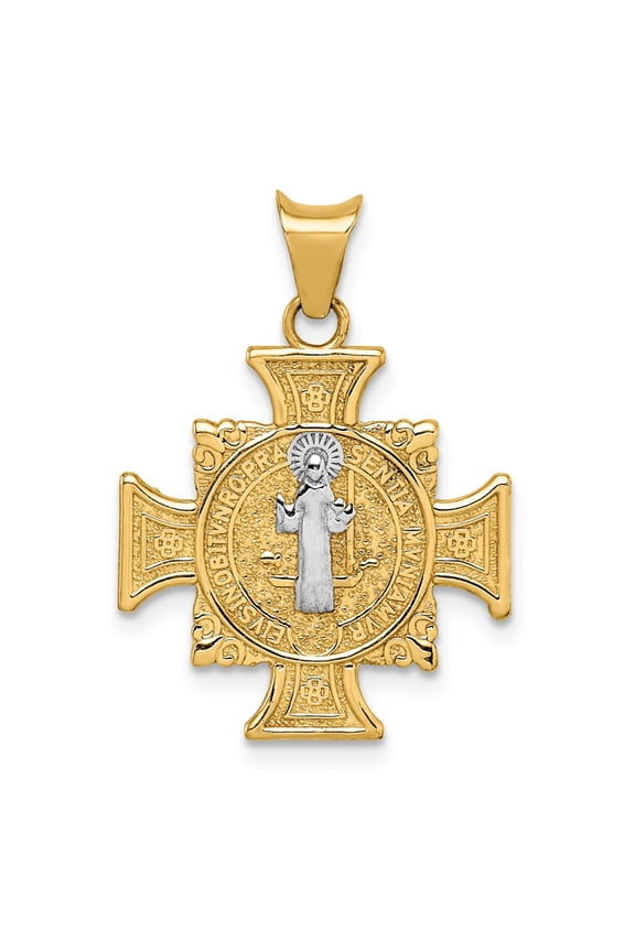 14K and White Rhodium Semi-solid St. Benedict Cross Pendant K6356