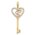 thumbnail image 1 of Finest Gold 14K Yellow & Rhodium with White & Rose Diamond-Cut Hearts Key Pendant, 1 of 4