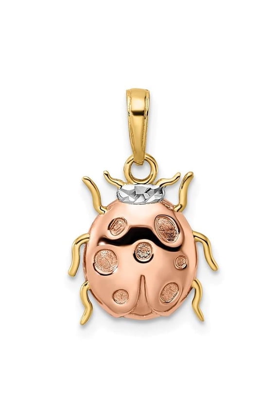 14K Yellow & Rhodium with White & Rose Diamond-Cut Ladybug Pendant