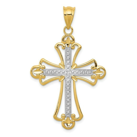 Finest Gold 14K with Rhodium Budded Cross Pendant
