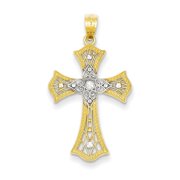 14K with White Rhodium Diamond-Cut Cross Pendant C4517