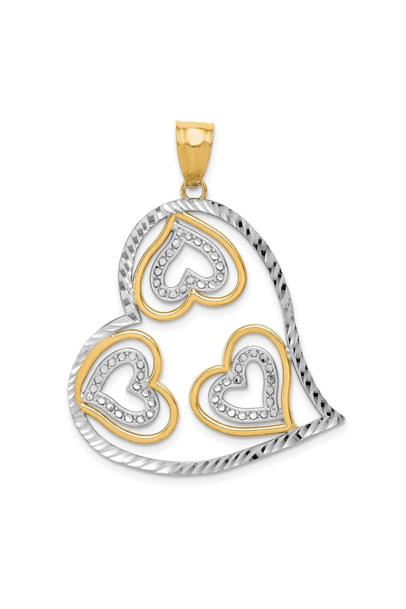 14K Two Tone Gold Diamond Cut Heart Pendant