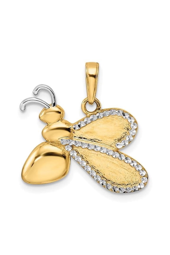 14K with White Rhodium Diamond-cut Bumblebee Pendant