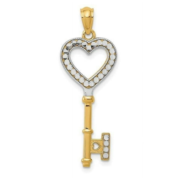 14k Yellow Gold Polished and Rhodium Love Heart Key Pendant Necklace Measures 32x12mm Wide - Pendant for Women