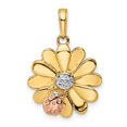 thumbnail image 1 of Finest Gold 14K with White & Rose Rhodium Diamond-cut Ladybug on Flower Pendant, 1 of 3