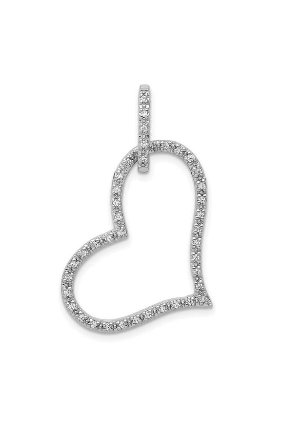 14k White Gold Open Back Polished Finish 0.16-CT Diamond Slanted Shape Heart Design with Fancy Bail Charm Pendant