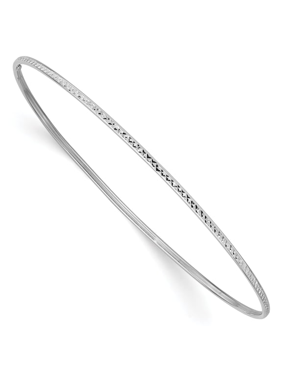 Finest Gold 14k White Gold Diamond-Cut Bangle Bracelet 1.5mm, 8"