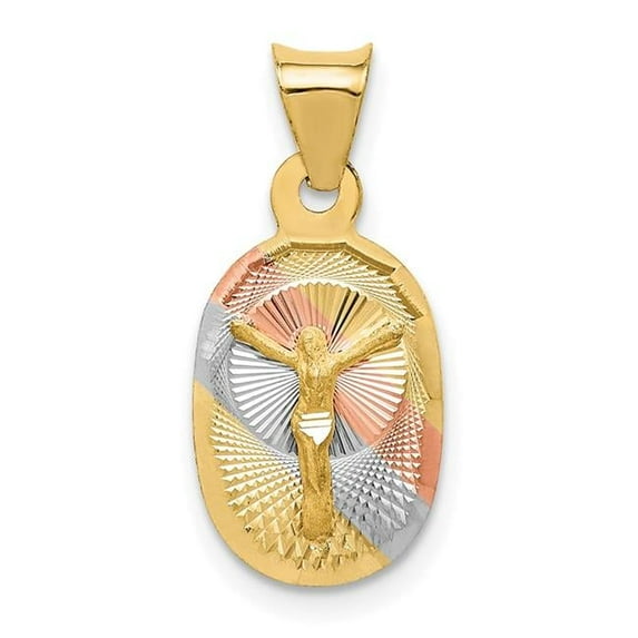 Finest Gold 14k Yellow & Rhodium Rose & White DC Corpus Oval Pendant