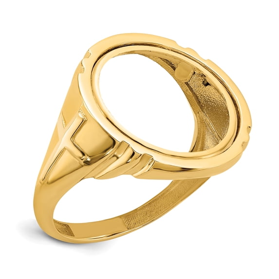 Wideband Distinguished Coin Jewelry 14k Men's Polished with Cross Sides 16.5mm Coin Bezel Ring