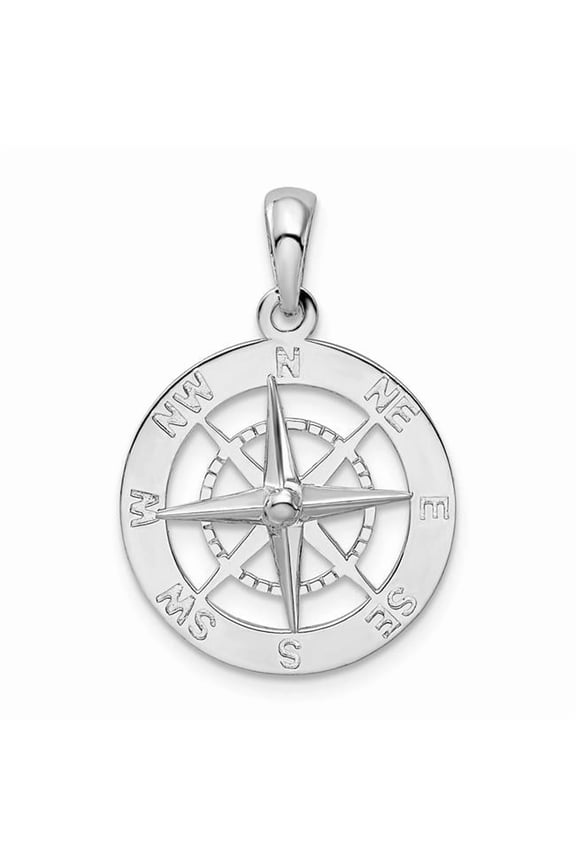 24.81 mm Sterling Silver Polished Nautical Compass Pendant