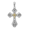 thumbnail image 1 of Finest Gold 29.5 x 20.8 mm Sterling Silver Polish Filigree Budded Cross with 14K Accent Pendant, Two-Tone, 1 of 3