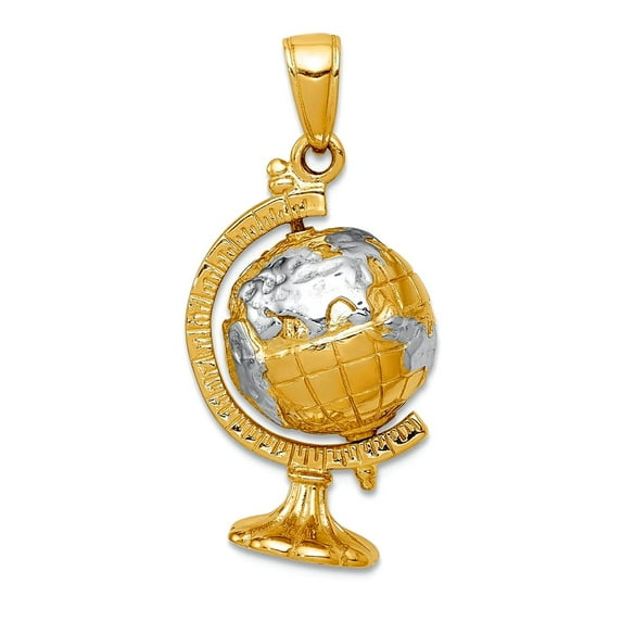 14k Two-Tone Solid Polished Gold 3-D Moveable Globe Pendant Necklace 31x14.3mm Pendant for Women
