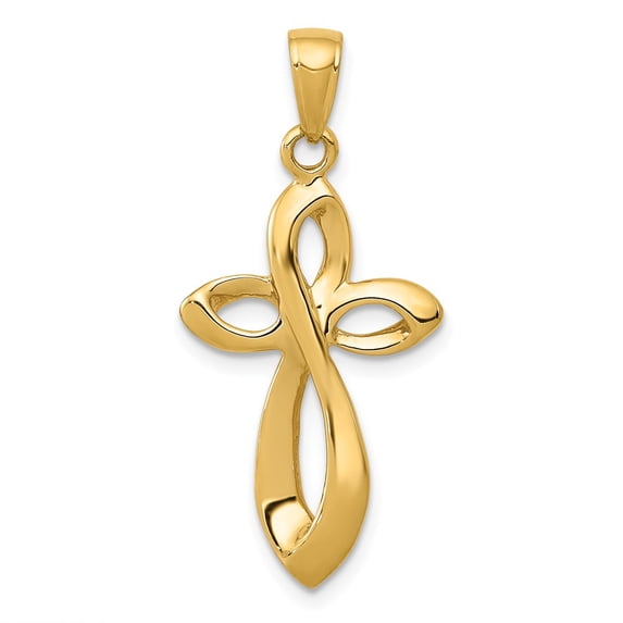 14k Yellow Gold Reversible Laser Etched Polished and Satin Figure 8 Religious Faith Cross Pendant Necklace 33x16mm Wide