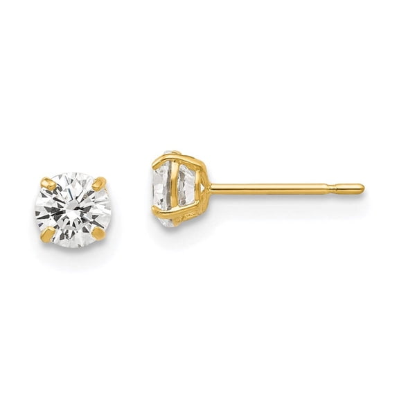 14k Yellow Gold Polished 4mm Round Cubic Zirconia Post Earrings 4x4mm Wide Stud Earring for Women