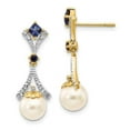 thumbnail image 1 of 14k 7-8mm White Round Freshwater Cultured Pearl/Lab Created Sapphire/.03 carat Diamond Dangle Post Earrings XE2513AA, 1 of 3
