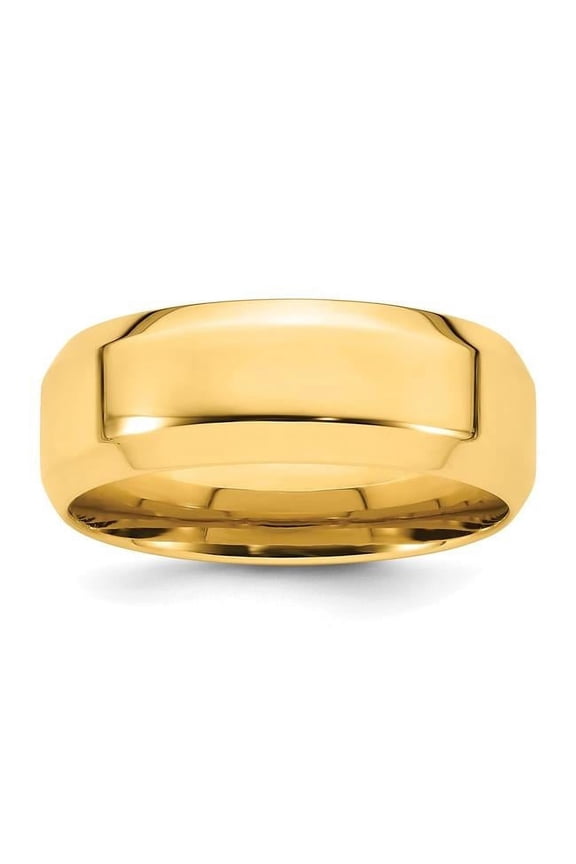 14k Yellow Gold 8mm Beveled Edge Comfort Fit Wedding Band Size 8.5 BEC080