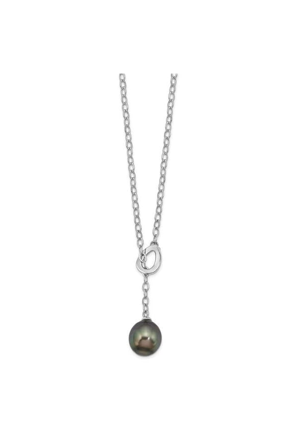 9-10 mm Sterling Silver Rhodium Teardrop Tahit Saltwater Pearl Slide Necklac