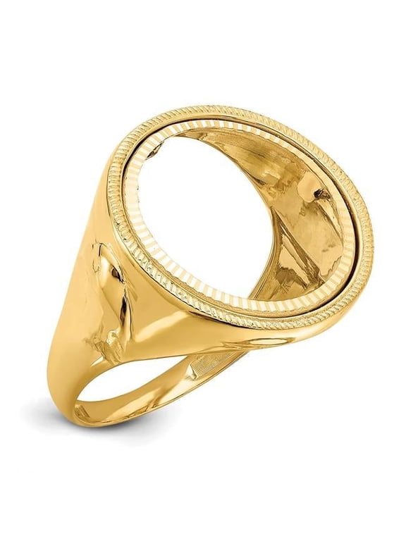 Wideband Distinguished Coin Jewelry 14k Men's Polished Textured and Diamond-cut with Eagle Side 16.5mm Coin Bezel Ring