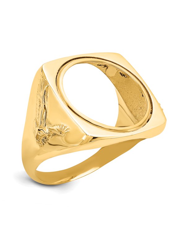 Wideband Distinguished Coin Jewelry 14k Men's Polished with Flying Eagle Side Square Shaped 16.5mm Coin Bezel Ring