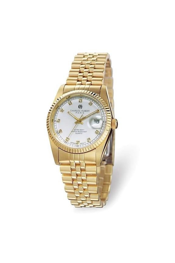 Charles Hubert Mens Sleek Stainless Steel White Dial Polished Watch