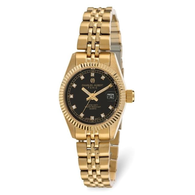 Charles Hubert Ladies Gold Plated Stainless Steel Black Dial Watch Mens Charles Hubert IP-plated Black Dial Watch by Charles  main image 3