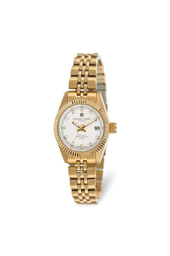 Charles Hubert Ladies Dainty Stainless Steel White Dial Polished Watch