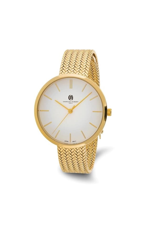 Charles Hubert Ladies Chic Stainless Steel White Dial Polished Watch