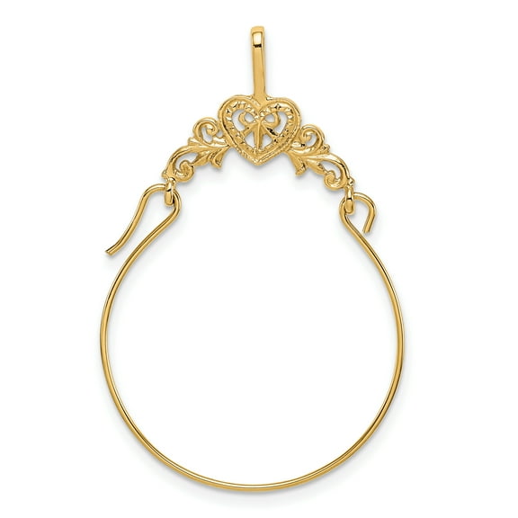 14k Yellow Gold Polished Filigree Love Heart Charm Holder 35x22mm Wide Pendant Necklace for Women