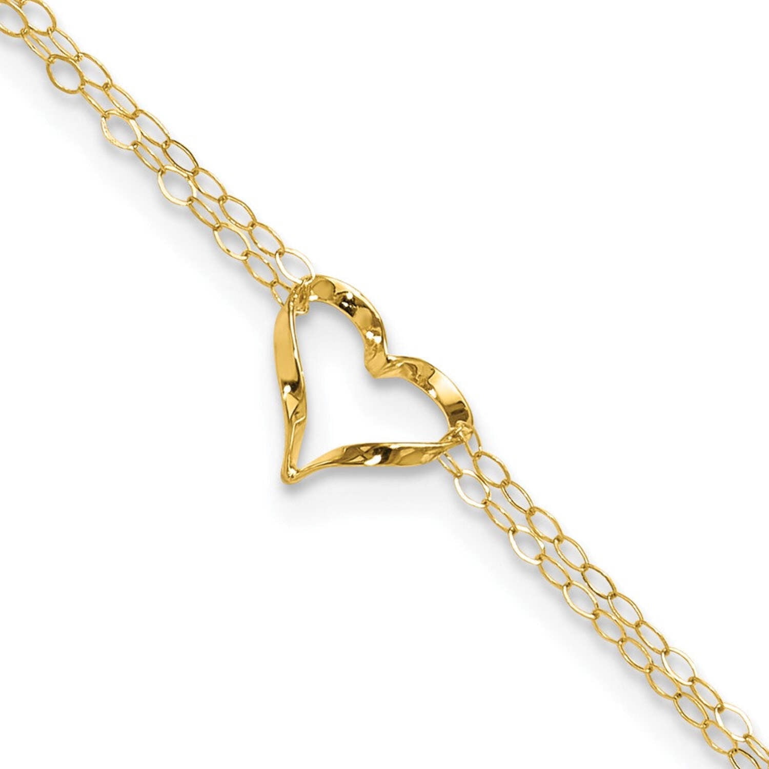 Finest Gold Double Strand Heart 14K Yellow Gold Anklet, 9 Inches, Adjustable