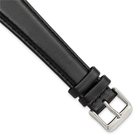 Finest Gold Gilden Long 20 mm Black Oilskin Leather with Silver-tone Buckle Watch Band