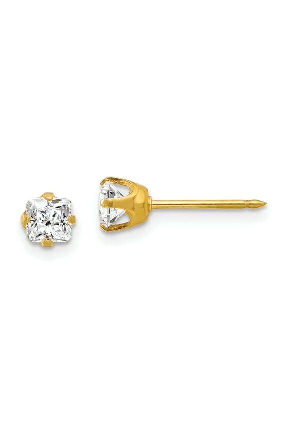 Inverness 14k 5mm Sq. Princess CZ Post Earrings