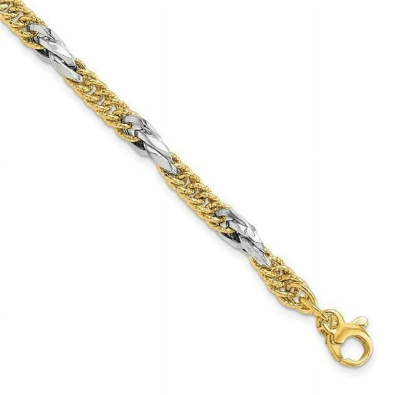 Finest Gold Leslies 14K Two-Tone Polished Diamond-Cut Link 7 in. with 0.5 in. Extension Bracelet