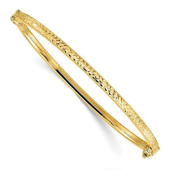 Finest Gold Leslies 14K Yellow Gold Polished Diamond-Cut Hinged Bangle Bracelet