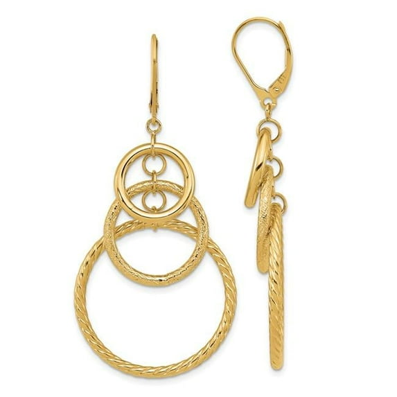 Finest Gold Leslies 14K Yellow Gold Polished & Textured Leverback Earrings