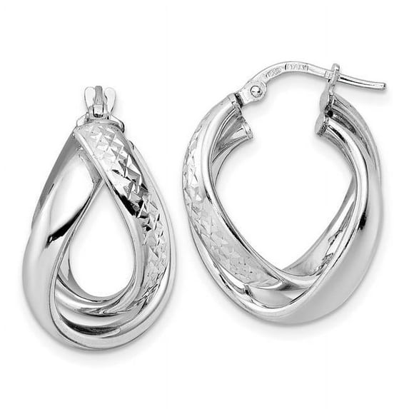 Finest Gold Leslies Sterling Silver Rhodium-Plated Polished Diamond-Cut Hoop Earrings