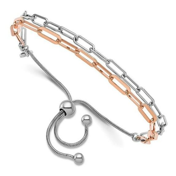 Finest Gold Leslies Sterling Silver Rhodium-Plated & Rose-Tone 2-Strand Bolo Bracelet
