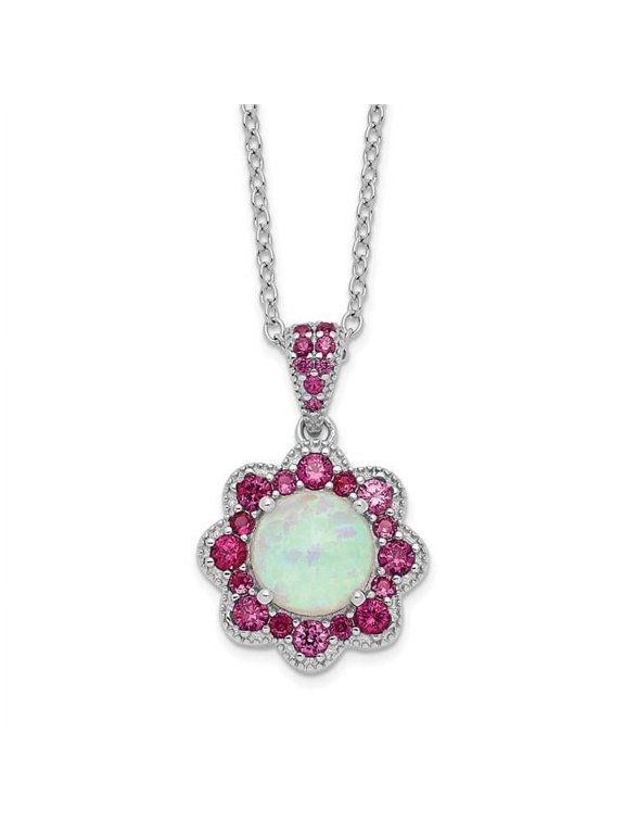 SS Cheryl M Rhodium-Plated Lab Crystal Opal & Red Nano Crystal Flower 18 in. Necklace