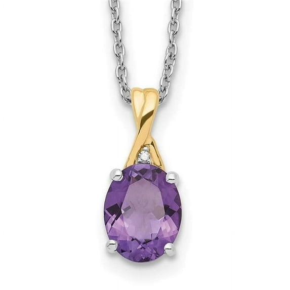 Finest Gold Sterling Silver & 14K Accent Amethyst Diamond 18 in. with 2 in. Extension Necklace