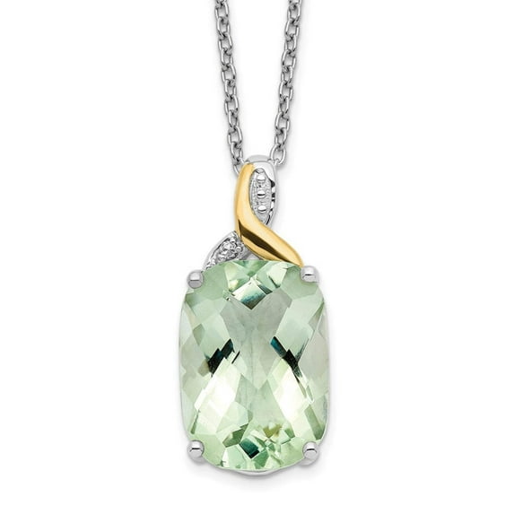 Finest Gold Sterling Silver 14K Accent Green Quartz Diamond 18 in. with 2 in. Extension Necklace