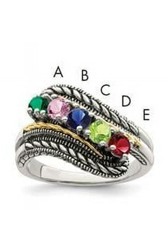 Sterling Silver & 14K Five-Stone Mothers Ring Mounting Two-Tone - Size 7