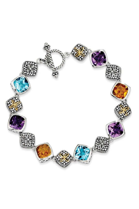 Sterling Silver 8.25 with 14K Multi Gemstone Bracelet