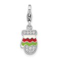 thumbnail image 1 of Finest Gold Sterling Silver Amore La Vita Rhodium-Plated CZ Enameled Mitten Charm, 1 of 1