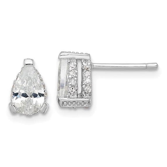 Finest Gold Sterling Silver Cheryl M Rhod-p CZ Pear with Pave Gallery Stud Earrings
