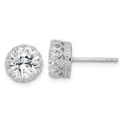 Finest Gold Sterling Silver Cheryl M Rhodium-Plated 8 mm CZ Crown Post Earrings