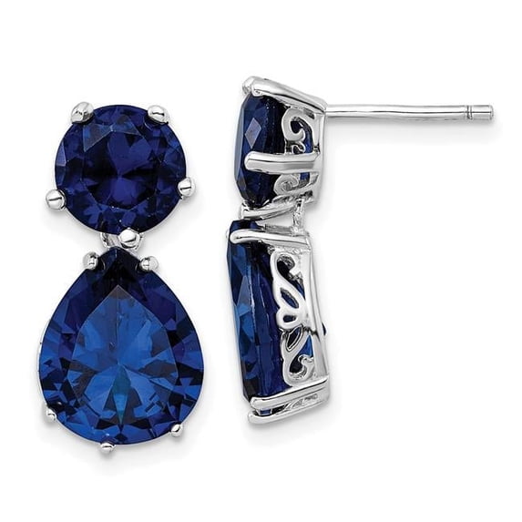 Finest Gold Sterling Silver Cheryl M Rhodium-Plated Blue CZ Post Dangle Earrings