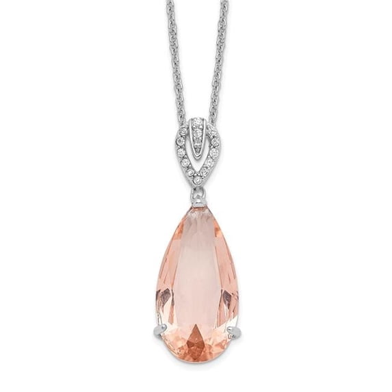 Finest Gold Sterling Silver Cheryl M Rhodium-Plated CZ & Simulated Morganite 18 in. Necklace