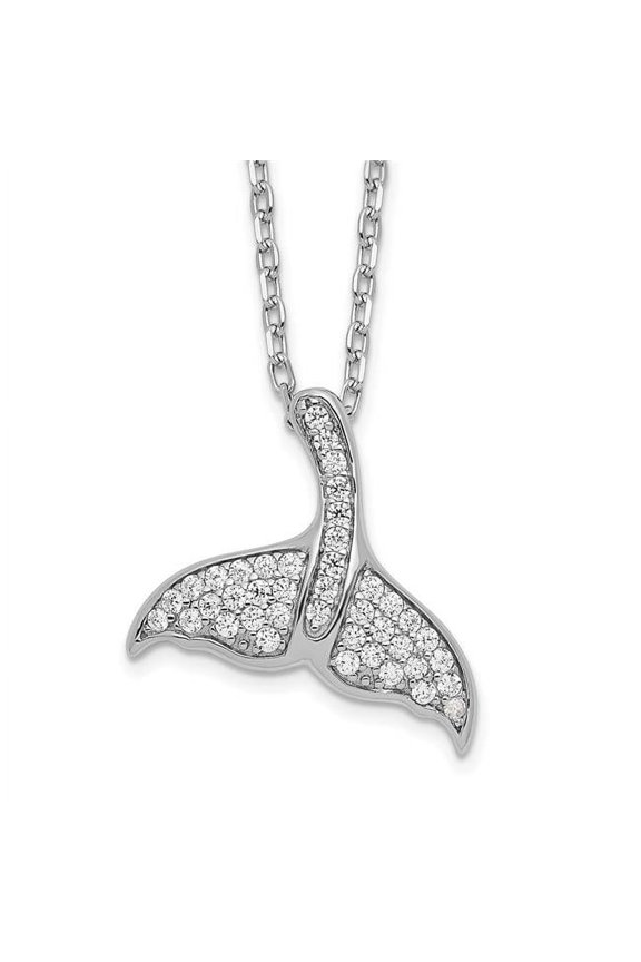 Sterling Silver Cheryl M Rhodium-Plated CZ Whale Tail with 2 in. Extended Necklace