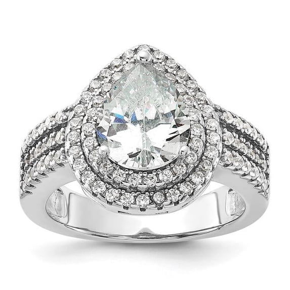 Finest Gold Sterling Silver Cheryl M Rhodium-Plated Fancy Pear CZ Ring - Size 7