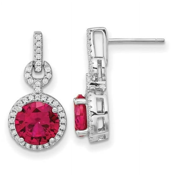 Finest Gold Sterling Silver Cheryl M Rhodium-Plated Lab Created Ruby & CZ Post Dangle Earrings